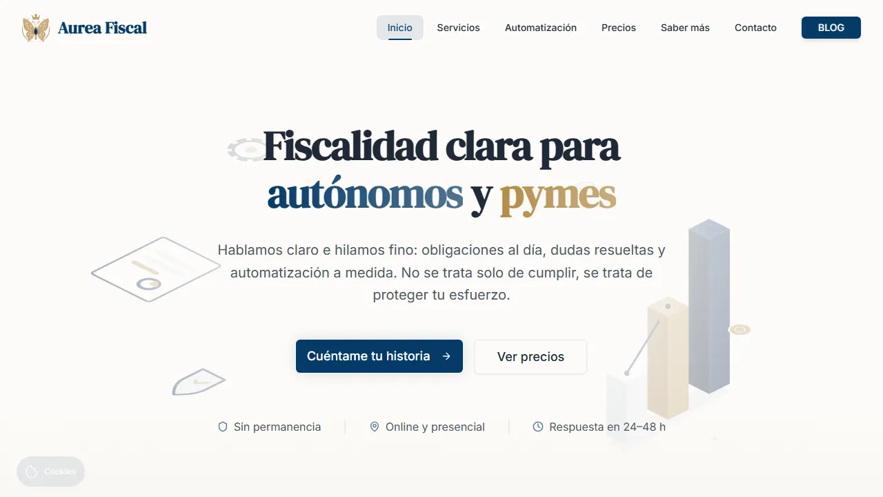 Captura de la página principal de Áurea Fiscal