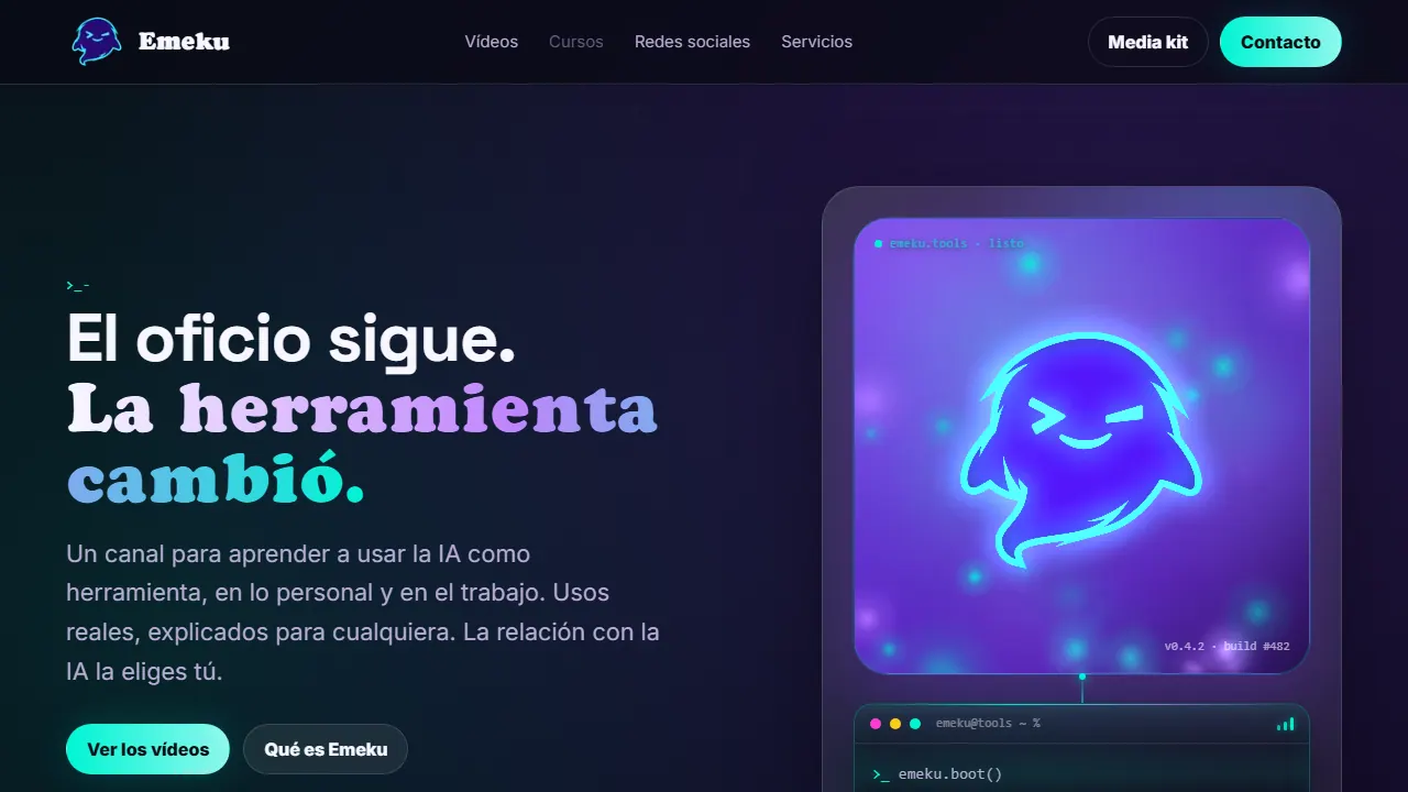 Captura de la página principal de Emeku