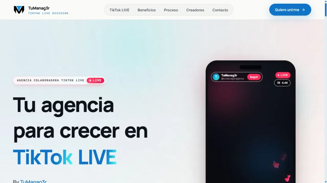 Captura de la página principal de TuManag3r LIVE